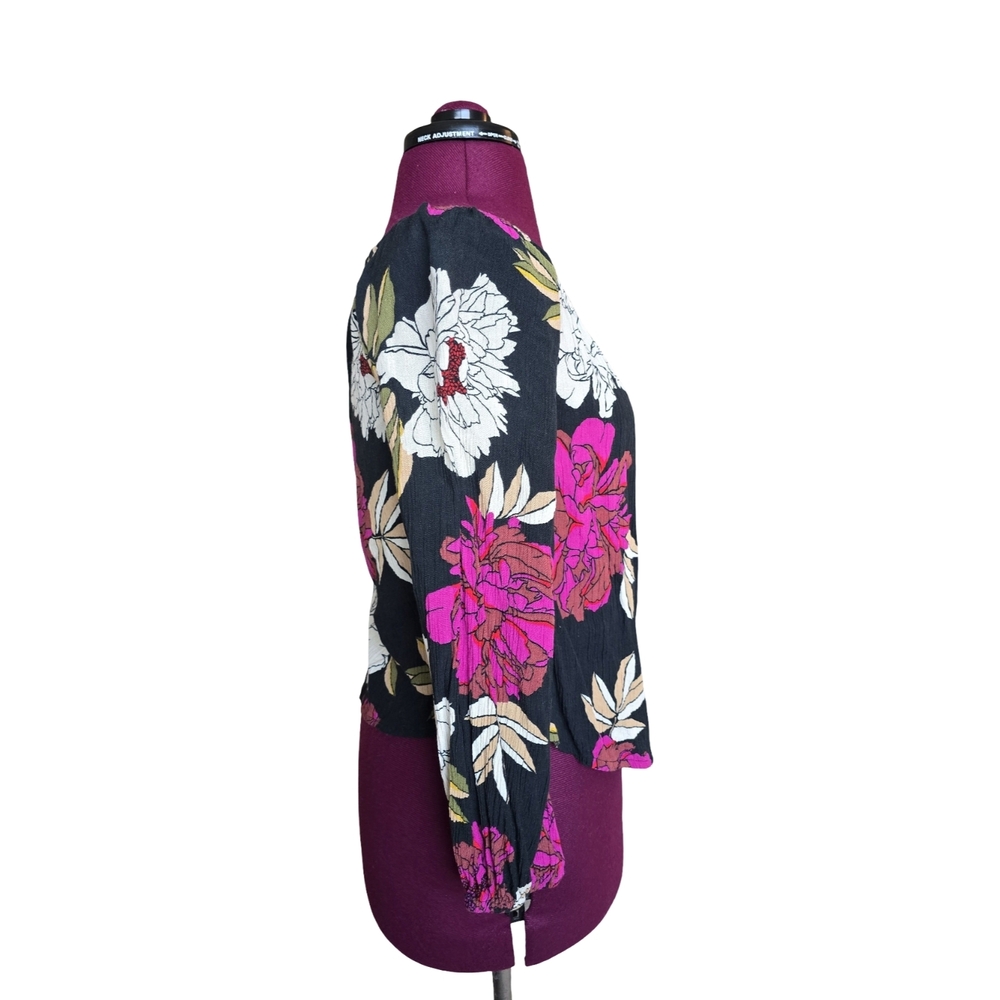 Billabong Mi Amore Floral Off-Shoulder Long Sleeve Blouse Size S Boho Tropical - Picture 4 of 10